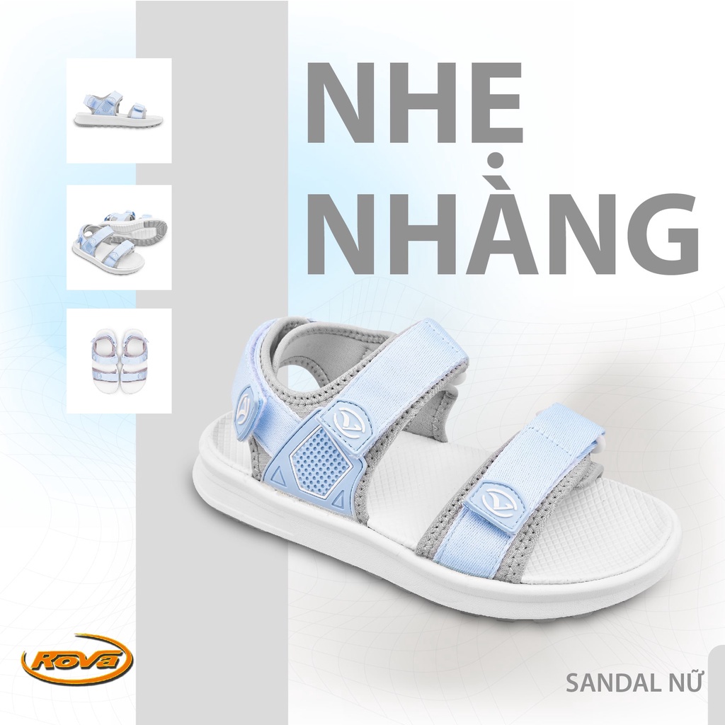 Giày sandal nữ 2 quai ngang Rova RV2205G màu xanh phối xám