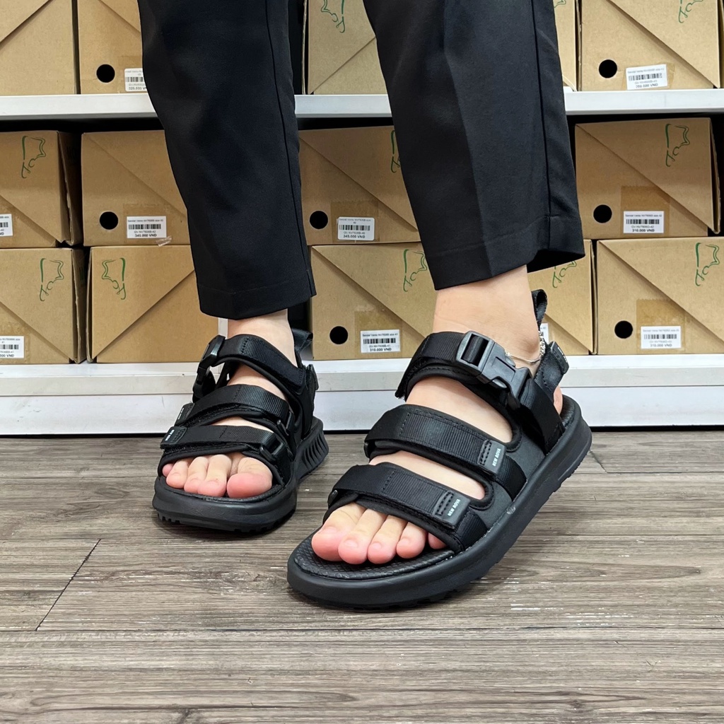 Giày sandal nam nữ 3 quai ngang Rova RV3408BB màu đen