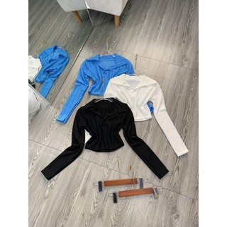 Áo xốp sơmi cổ bẻ croptop