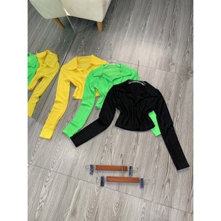 Áo xốp sơmi cổ bẻ croptop