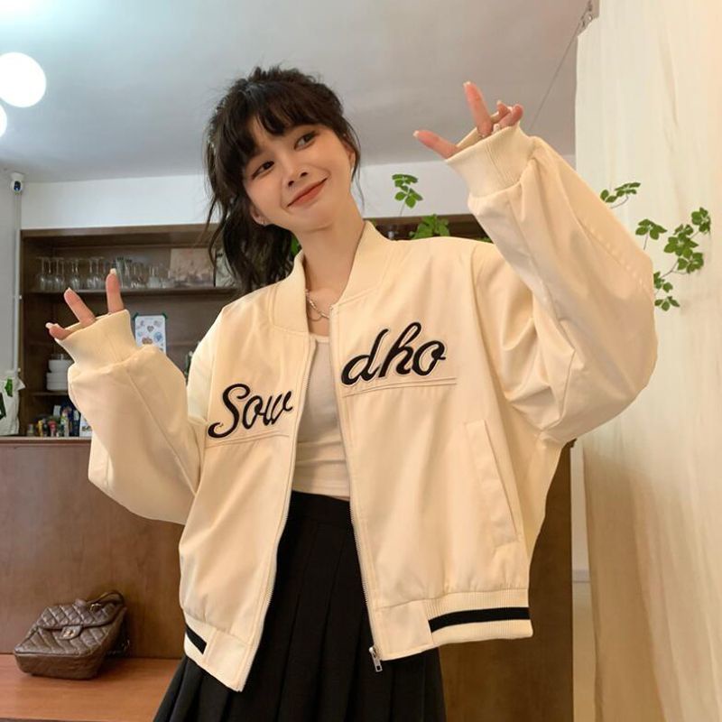 Áo Khoác Bóng Chày Dáng Rộng Thêu Chữ Thời Trang Xuân Thu Mới 2023