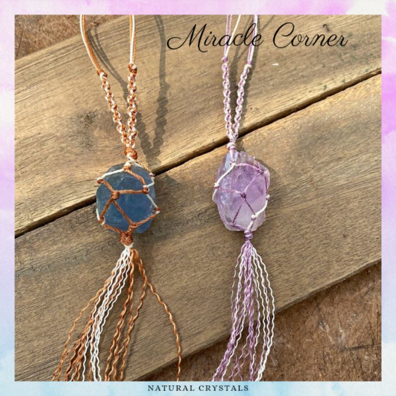 Móc khóa trang trí đ á amethyst, blue fluorite đan kiểu macrame
