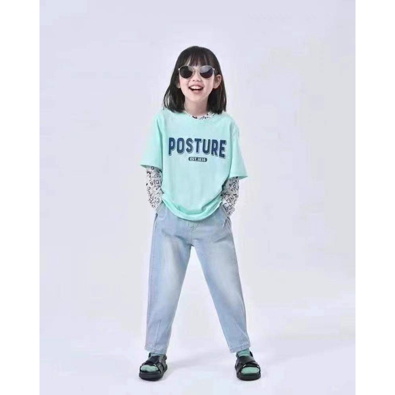 Quần jean baggy Balabala màu xanh nhạt size 140 - 165 ( kèm thắt lưng hồng )