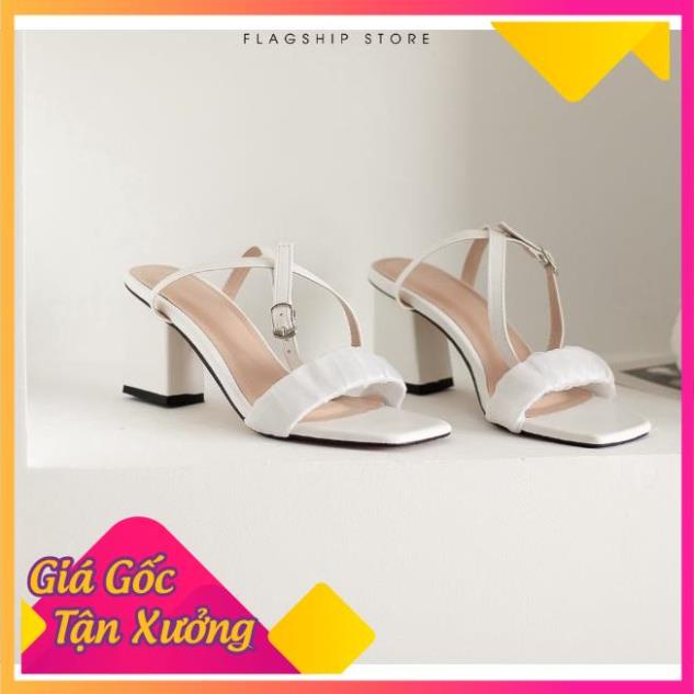 Giày sandal cao gót nữ quai nhún lưới phối dây quai mảnh cao 7cm màu đen - EB0