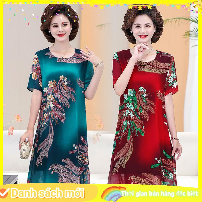 Đầm Chiffon Che Bụng Phong Cách Phương Tây Cho Phụ Nữ Trung Niên 40-50 Tuổi