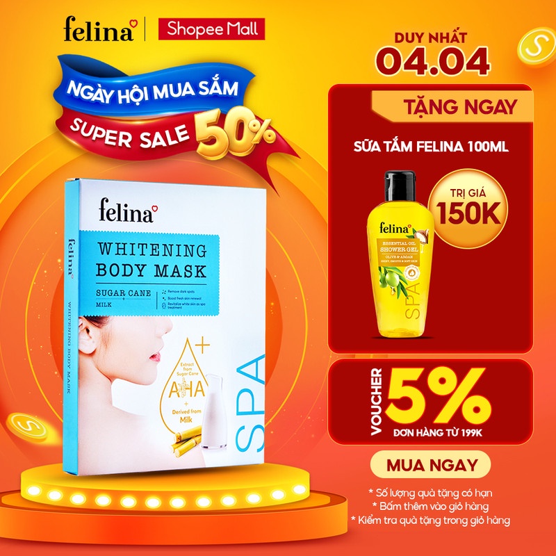 Kem Tắm Trắng Da Toàn Thân Felina Home Spa 120g chiết xuất  AHA từ Đường Mía & Tinh Chất Sữa 100% thiên nhiên