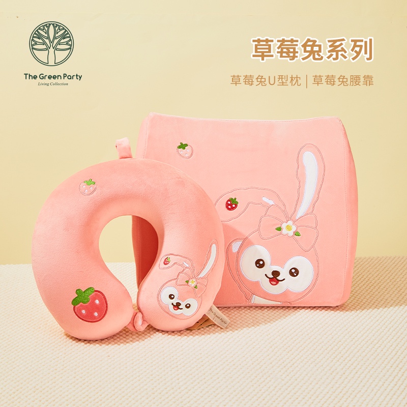 Gối Kê Cổ Chữ U Hình Thỏ / Dâu Tây Hoạt Hình Màu Hồng
