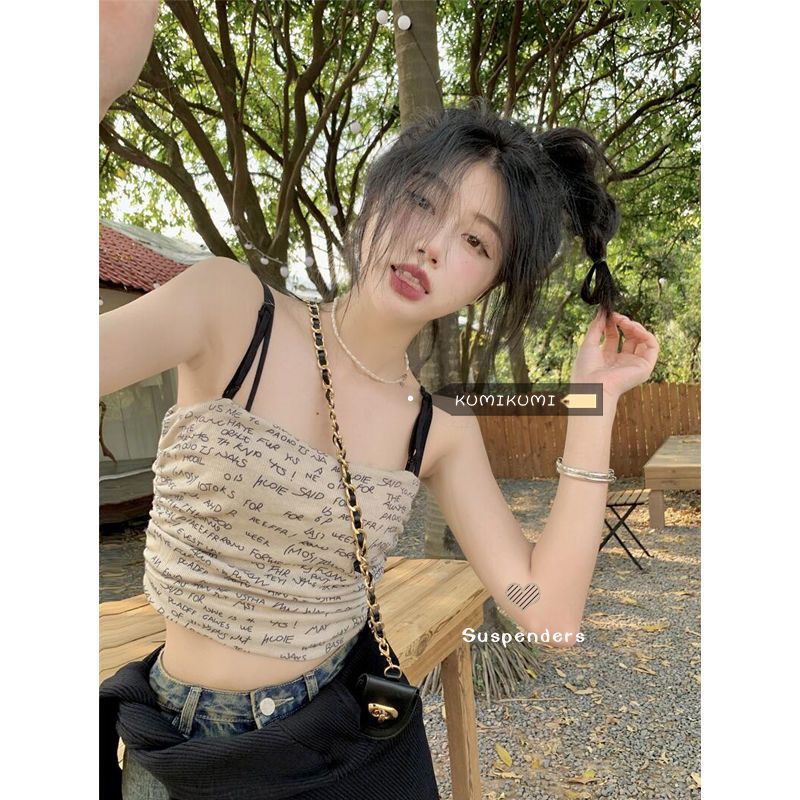 Áo Hai Dây Dáng Ôm In Chữ Thời Trang Mùa Hè Hàng Mới Dành Cho Bạn Nữ