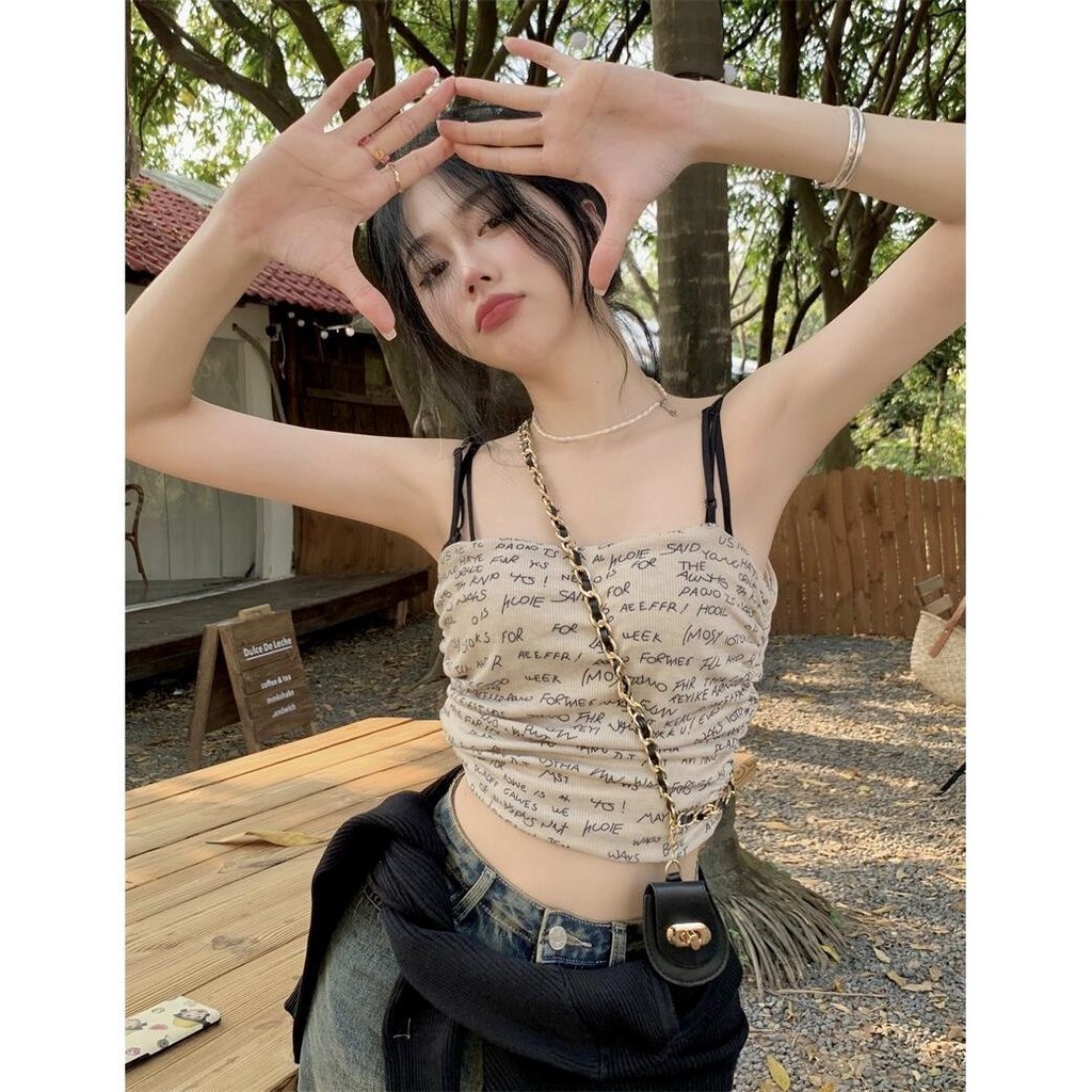 Áo Hai Dây Dáng Ôm In Chữ Thời Trang Mùa Hè Hàng Mới Dành Cho Bạn Nữ