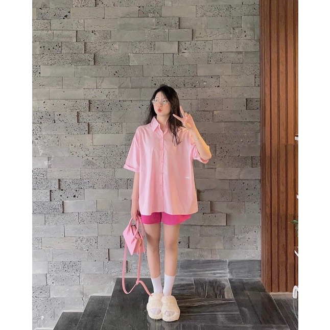 Sét áo sơmi trơn khuy bấm hai bên mix quần sooc hàng L1