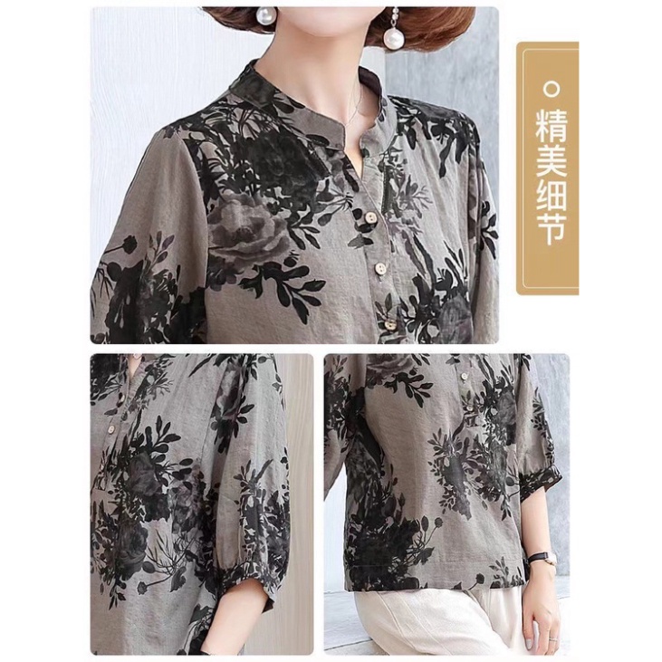 Áo Lanh trung niên nữ, mẫu áo in hoa 2 màu cho mẹ, xuất xứ Quảng Châu #A01
