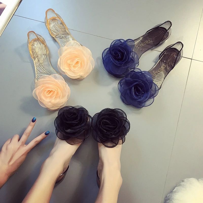 Giày Sandal Nhựa Dẻo Trong Suốt Hở Mũi Đính Nơ Thời Trang Hàn Quốc Cho Nữ
