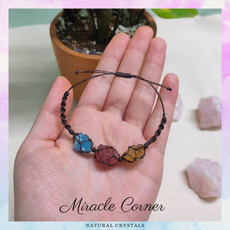Vòng tay mix strawberry quartz - citrine - aquamarine