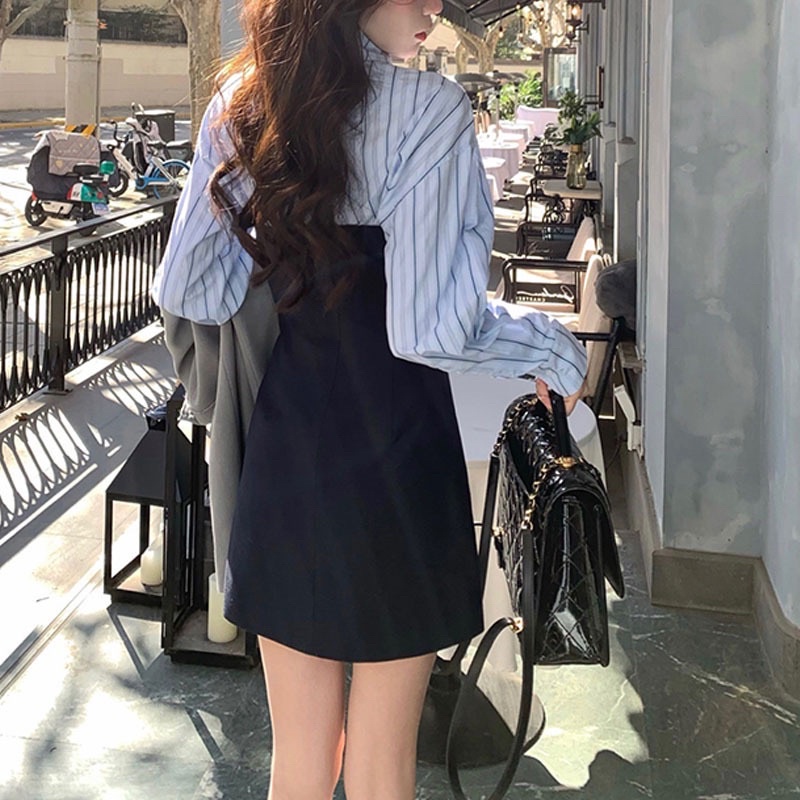 Váy body phối sơ mi dài tay