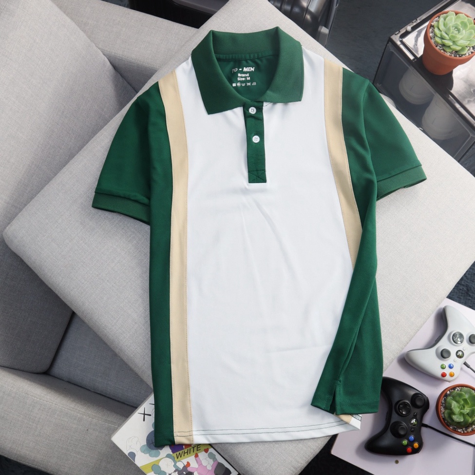 Áo thun polo nam có cổ ngắn tay chất vải cá sấu co giãn 4 chiều phối màu 2 bên trẻ trung hiện đại tomenofficial