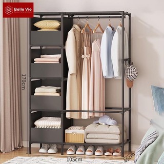 [HOT+FREE SHIP] Tủ quần áo, Kệ treo quần áo nhập khẩu, chất liệu thép không rỉ, thiết kế chắc chắn dễ lắp ráp