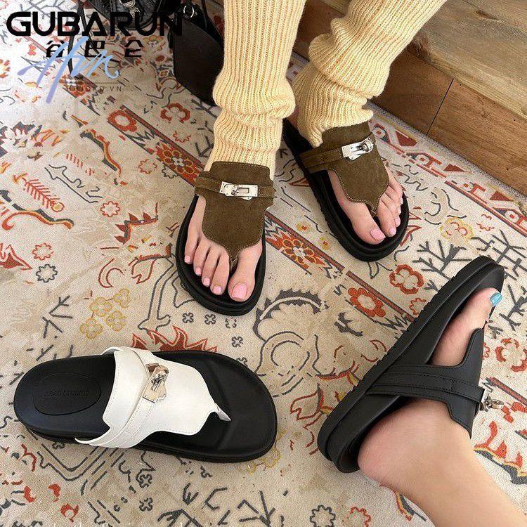 Dép Sandal Xỏ Ngón Đế Bằng Da Bò Phối Khóa Bạc Phong Cách Roman Thời Trang Mùa Hè Hàng Mới 2023