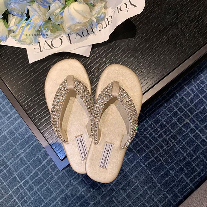 Dép Xỏ Ngón Đính Đá Thiết Kế Đơn Giản Thoải Mái Thời Trang Mùa Hè 2023 Cho Nữ