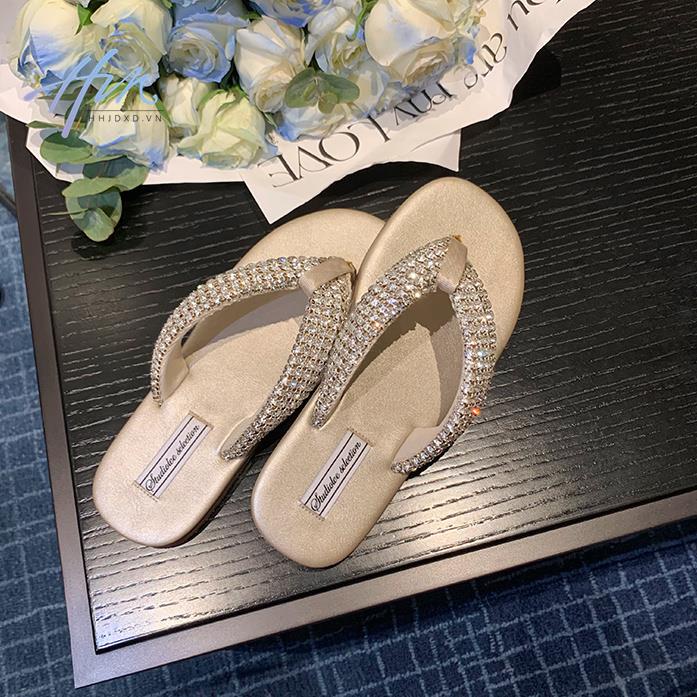 Dép Xỏ Ngón Đính Đá Thiết Kế Đơn Giản Thoải Mái Thời Trang Mùa Hè 2023 Cho Nữ