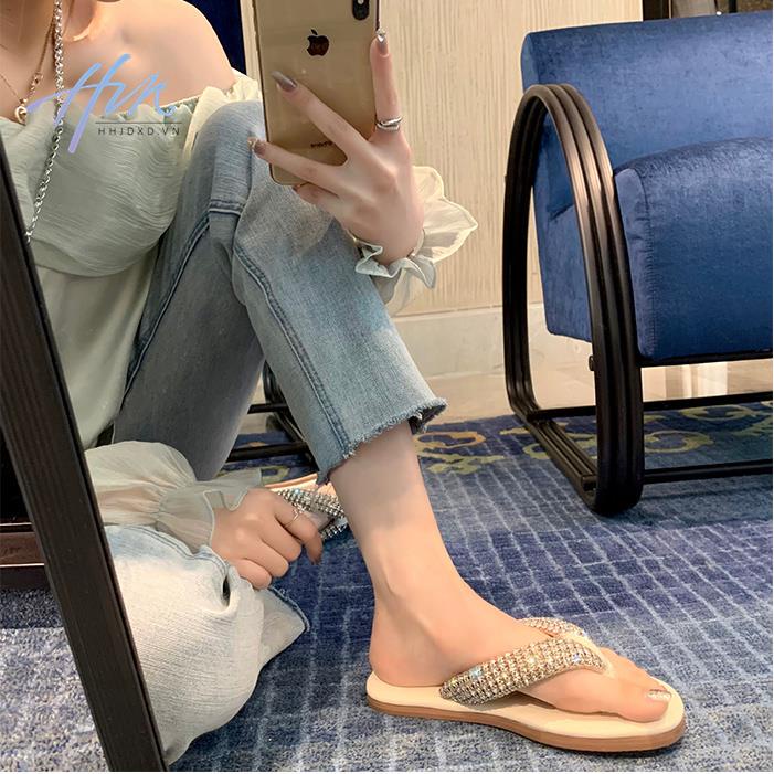 Dép Xỏ Ngón Đính Đá Thiết Kế Đơn Giản Thoải Mái Thời Trang Mùa Hè 2023 Cho Nữ