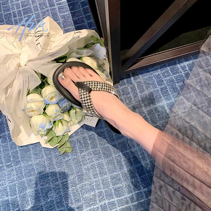 Dép Xỏ Ngón Đính Đá Thiết Kế Đơn Giản Thoải Mái Thời Trang Mùa Hè 2023 Cho Nữ