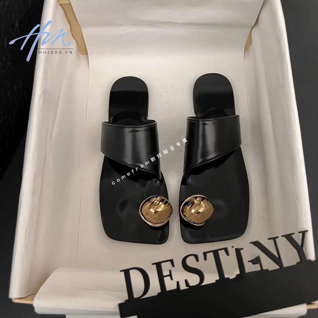 Dép Sandal Hở Ngón Đế Bằng Phối Khóa Kim Loại Thời Trang Mùa Hè 2023 Phong Cách Mới Cho Nữ