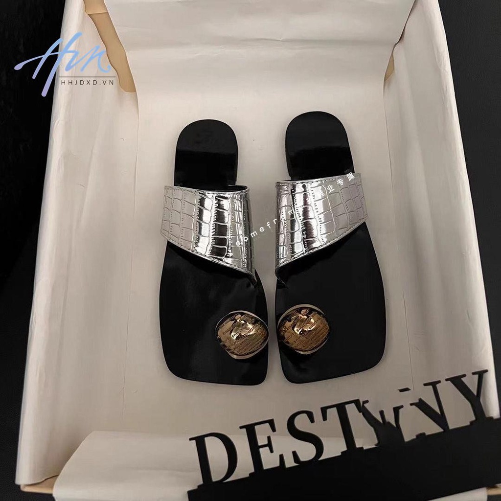Dép Sandal Hở Ngón Đế Bằng Phối Khóa Kim Loại Thời Trang Mùa Hè 2023 Phong Cách Mới Cho Nữ