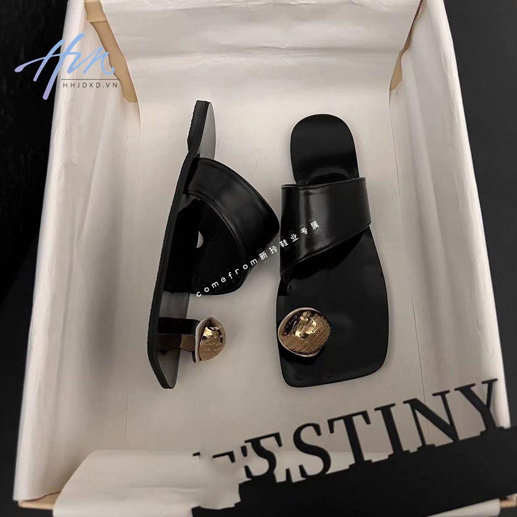 Dép Sandal Hở Ngón Đế Bằng Phối Khóa Kim Loại Thời Trang Mùa Hè 2023 Phong Cách Mới Cho Nữ