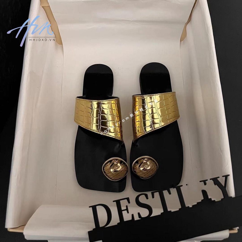 Dép Sandal Hở Ngón Đế Bằng Phối Khóa Kim Loại Thời Trang Mùa Hè 2023 Phong Cách Mới Cho Nữ