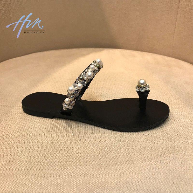 Dép Sandal Hở Ngón Đế Bằng Phối Khóa Kim Loại Thời Trang Mùa Hè 2023 Phong Cách Mới Cho Nữ