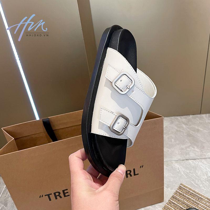 Giày Sandal Đế Phẳng Dày Hai Khóa Cài Phong Cách Anh Quốc Cổ Điển 2023