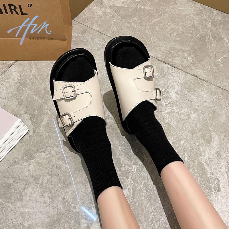 Giày Sandal Đế Phẳng Dày Hai Khóa Cài Phong Cách Anh Quốc Cổ Điển 2023