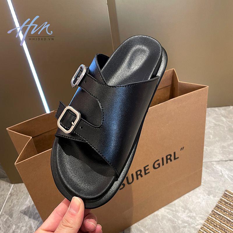 Giày Sandal Đế Phẳng Dày Hai Khóa Cài Phong Cách Anh Quốc Cổ Điển 2023