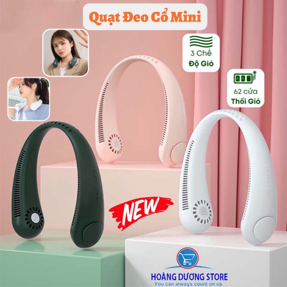 Quạt mini đeo cổ không cánh làm mát thông minh 360 độ, quạt treo cổ tích điện 3 chế độ pin 2400mAh sạc USB _QC2