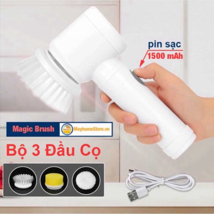 Máy Cọ Rửa Điện Đa Năng Sạc USB, bàn chải Vệ Sinh Bếp, Bồn Rửa Mặt, Đánh Giày, đánh bóng Magic Brush với 3 đầu thay thế