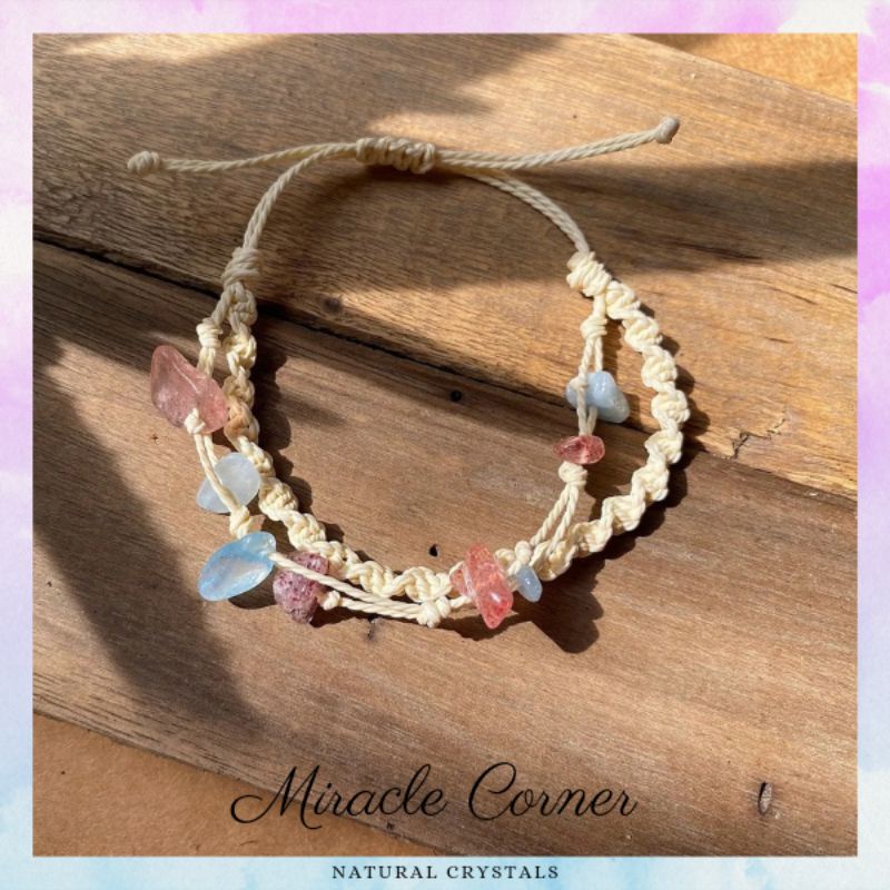 Vòng tay aquamarine mix strawberry quartz