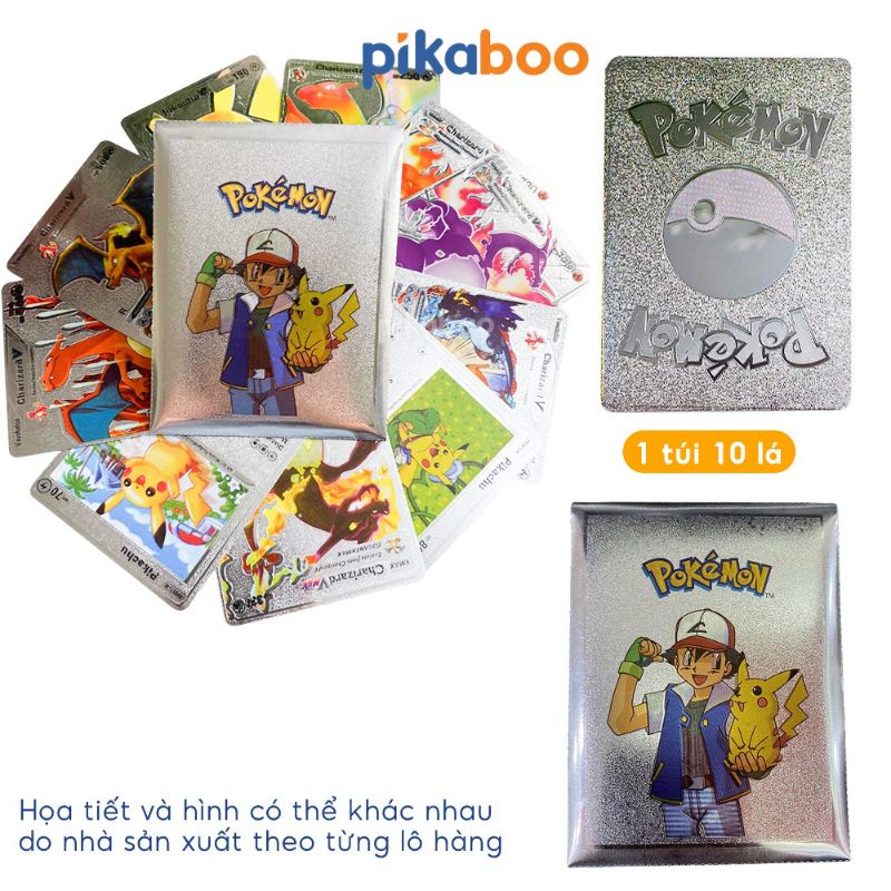 Thẻ bài pokemon mạ vàng, bạc - túi 10 lá