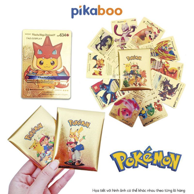 Thẻ bài pokemon mạ vàng, bạc - túi 10 lá