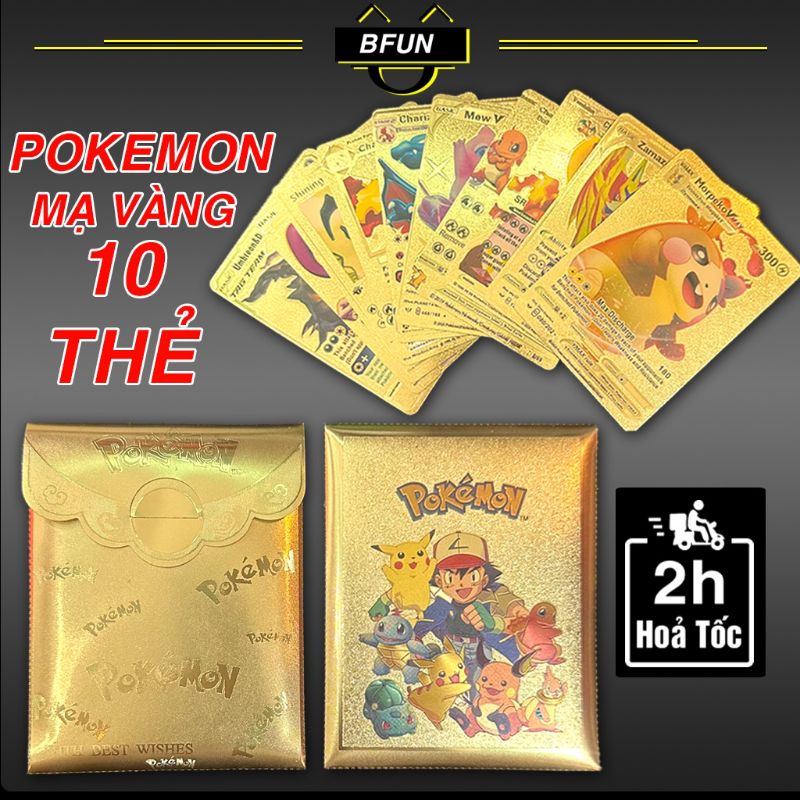 Thẻ bài pokemon mạ vàng, bạc - túi 10 lá