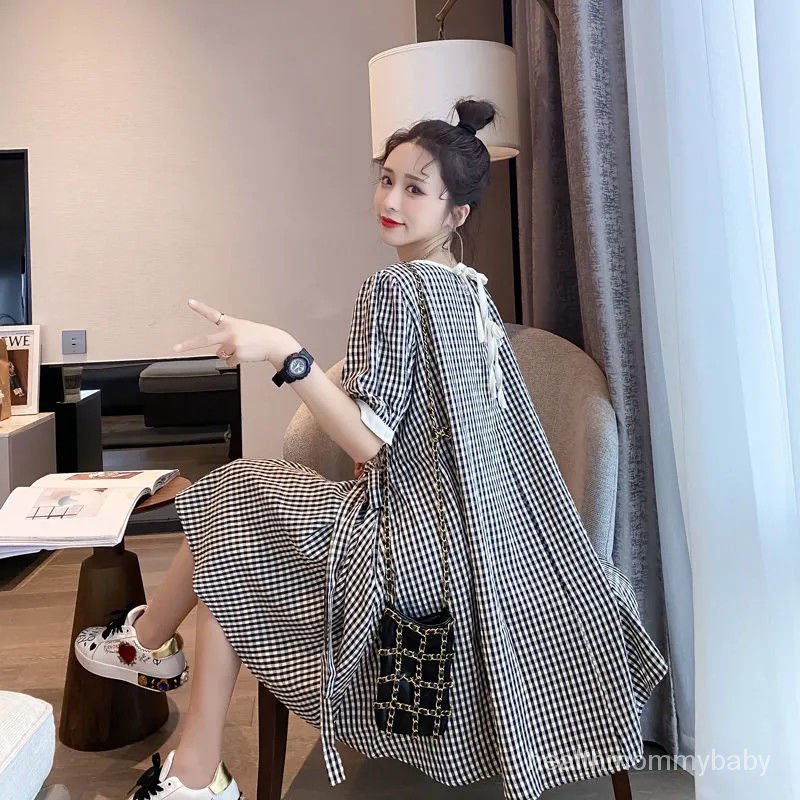 Váy Liền Cho Con Bú Đi Chơi Tay NgắnTÁo Sơ Mi Váy Phiên Bản Hàn Quốc Mỏng Che Bụng Váy Bà Bầu Cho Con Bú