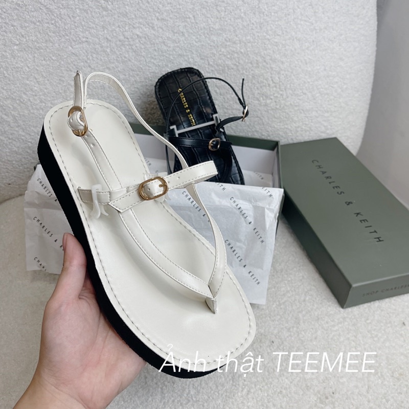 Sandal CNK xỏ ngón quai da đế bánh mì full box