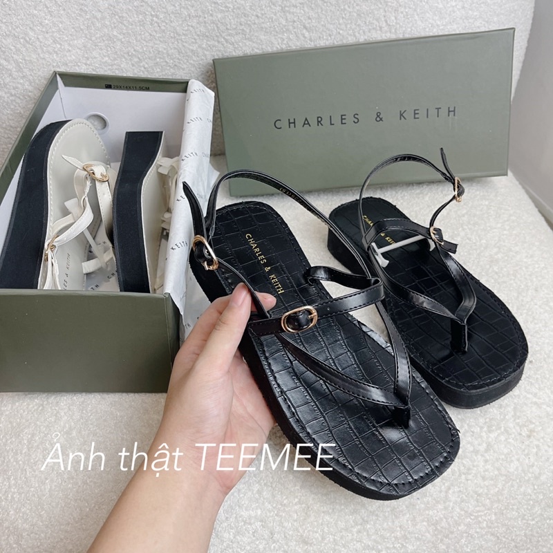 Sandal CNK xỏ ngón quai da đế bánh mì full box