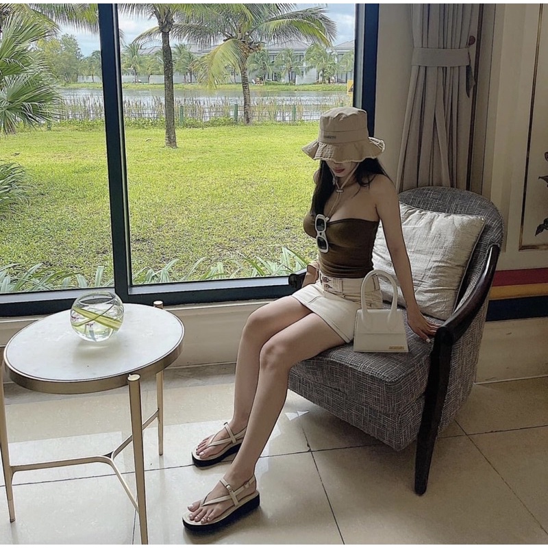 Sandal CNK xỏ ngón quai da đế bánh mì full box