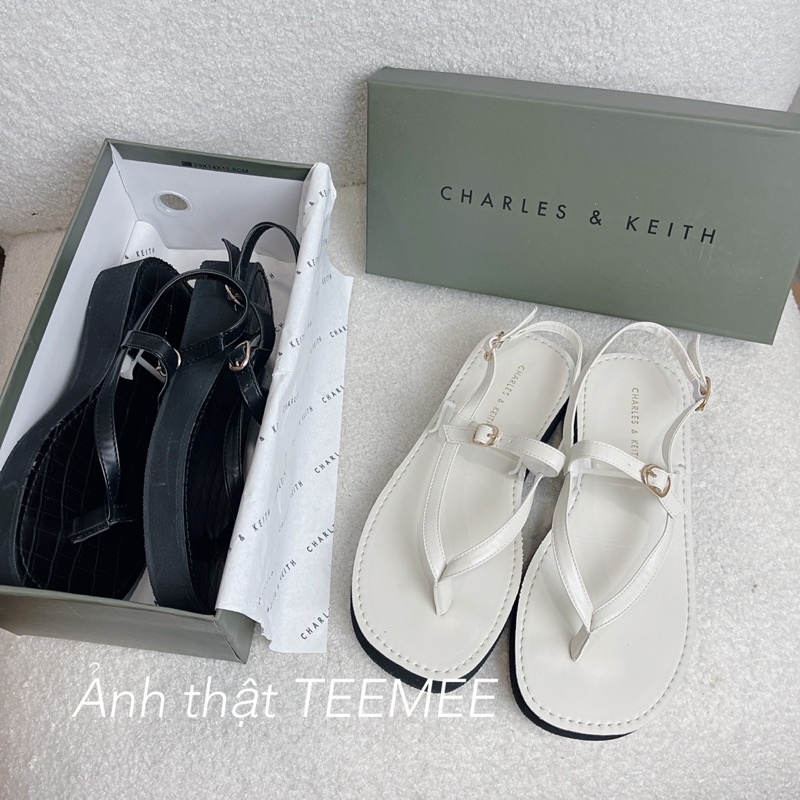 Sandal CNK xỏ ngón quai da đế bánh mì full box