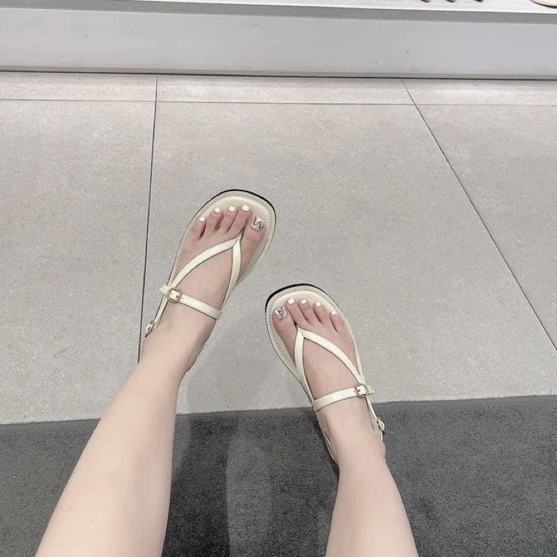 Sandal CNK xỏ ngón quai da đế bánh mì full box