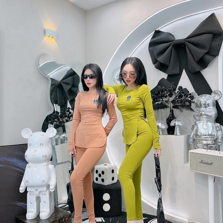 Set Bộ Thun Gân Áo Tay Dài Xẻ Tà Kèm Quần Dài Ống Ôm , Set Tôn Dáng Co Dãn Mặc Thỏa Mái