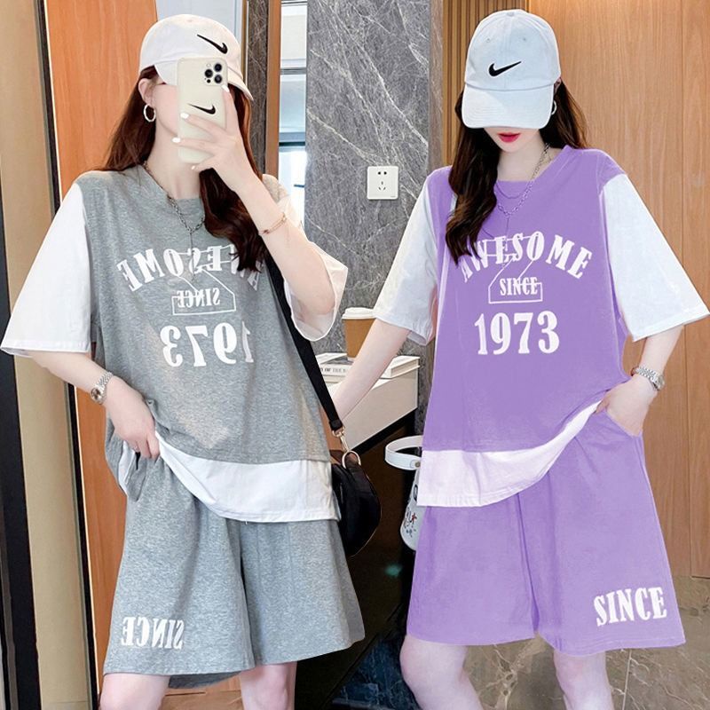 Áo Thun Ngắn Tay Giả Hai Lớp + Quần Lửng Thời Trang Nữ Tính