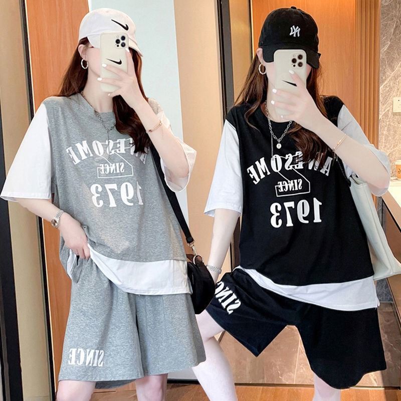 Áo Thun Ngắn Tay Giả Hai Lớp + Quần Lửng Thời Trang Nữ Tính
