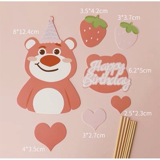 Set 7 que cắm hpbd gấu hồng lotso + dâu tây + tim