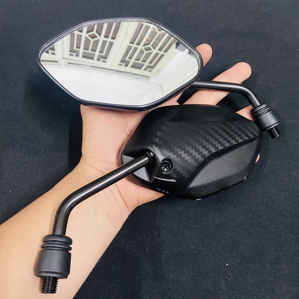 Gương Chiếu Hậu Xe Máy Kiểu Air Blade Vân Carbon Chân Lùn Chân Kính 10 Ly Răng Thuận